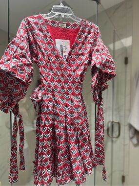 NWT EDDY Eloise Red Printed Mini Wrap Dress - size 2